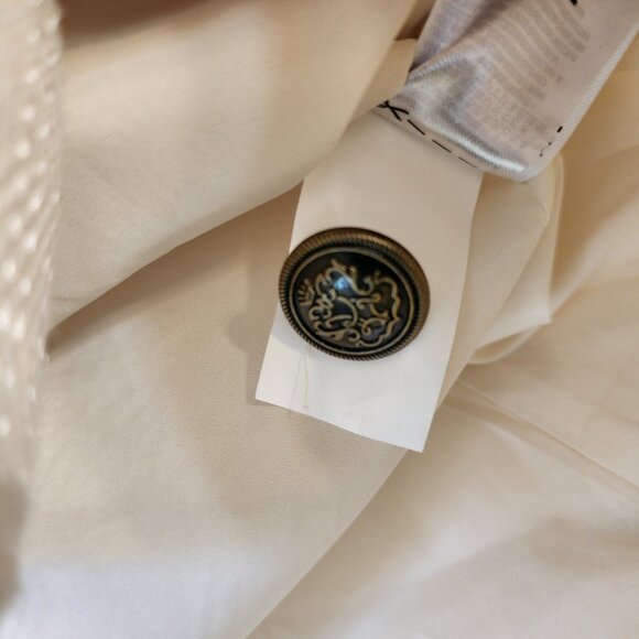 Banana Republic Ivory White Tweed Blazer with Fringe Brass Button Sz 14 Academia - Picture 13 of 16